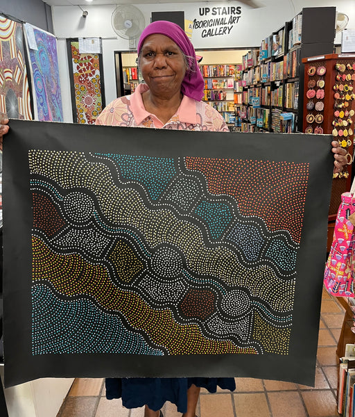#141 Thorny Lizard Dreaming (Multi) - JACINTA NUMINA Aboriginal Art: 85cm x 67cm