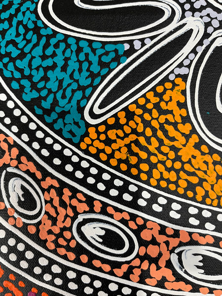 #160 Women collecting Bush Tucker (multi) - SHARON NUMINA Aboriginal Art: 37cm x 51cm