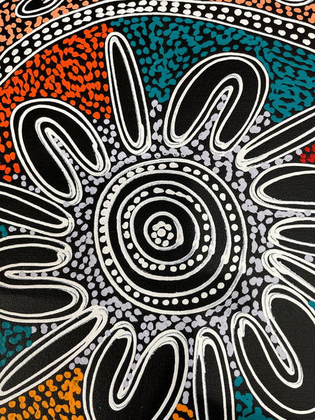 #160 Women collecting Bush Tucker (multi) - SHARON NUMINA Aboriginal Art: 37cm x 51cm