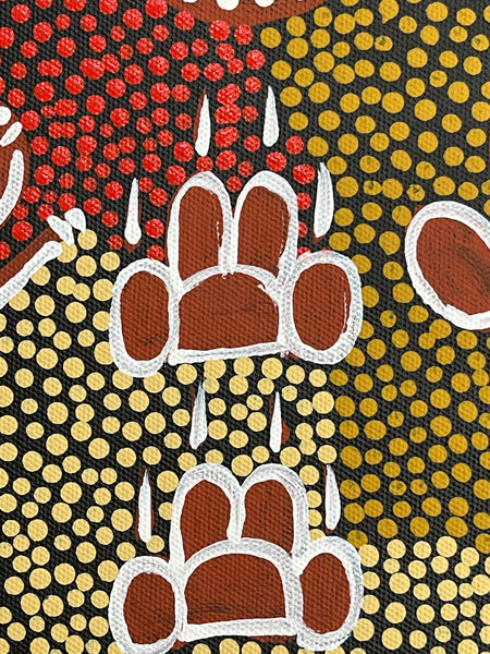 #377 Dingo Dreaming - JOY NAKAMARRA BRISCOE: Aboriginal Art: 40x40cm