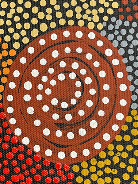 #377 Dingo Dreaming - JOY NAKAMARRA BRISCOE: Aboriginal Art: 40x40cm