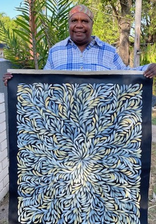 #390 Bush Medicine Leaves  (Creams) - LOUISE NUMINA : Aboriginal Art: 94cm x 82cm