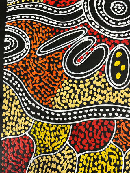 #310 Women collecting Bush Tucker (Sunset) - SHARON NUMINA Aboriginal Art: 39cm x 53cm