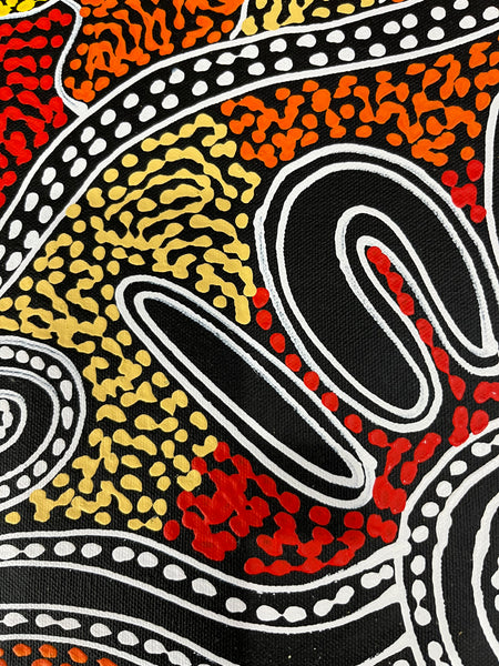 #310 Women collecting Bush Tucker (Sunset) - SHARON NUMINA Aboriginal Art: 39cm x 53cm