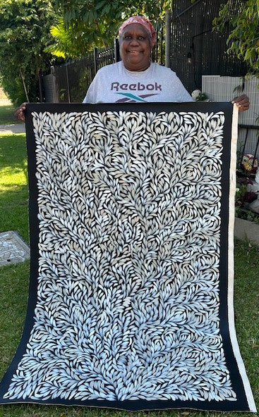 #344 Bush Medicine Leaves  (Neutrals) - LOUISE NUMINA : Aboriginal Art: 96cm x 147cm