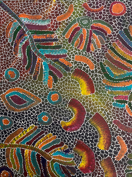#131 Yam Seed Dreaming Artist: JEDDA PURVIS KNGWARREYE Aboriginal Art: 73cm x 200cm