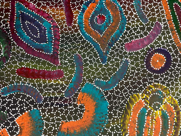 #131 Yam Seed Dreaming Artist: JEDDA PURVIS KNGWARREYE Aboriginal Art: 73cm x 200cm