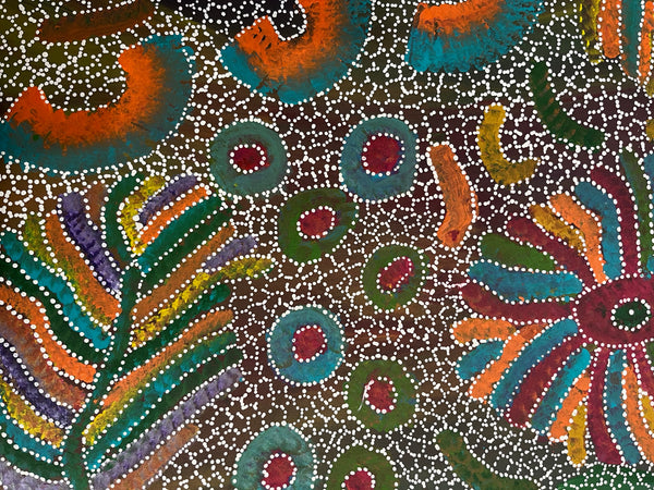 #131 Yam Seed Dreaming Artist: JEDDA PURVIS KNGWARREYE Aboriginal Art: 73cm x 200cm
