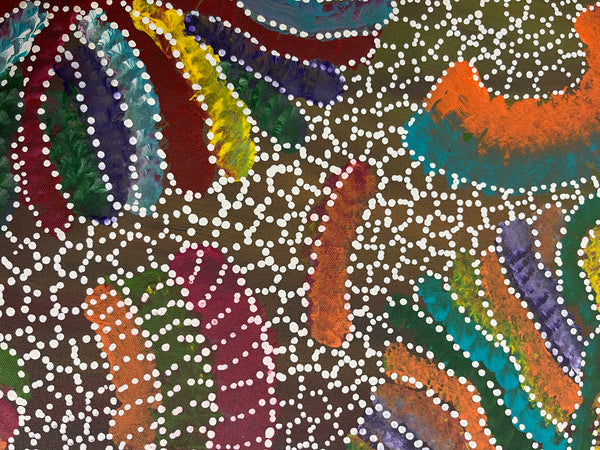 #131 Yam Seed Dreaming Artist: JEDDA PURVIS KNGWARREYE Aboriginal Art: 73cm x 200cm