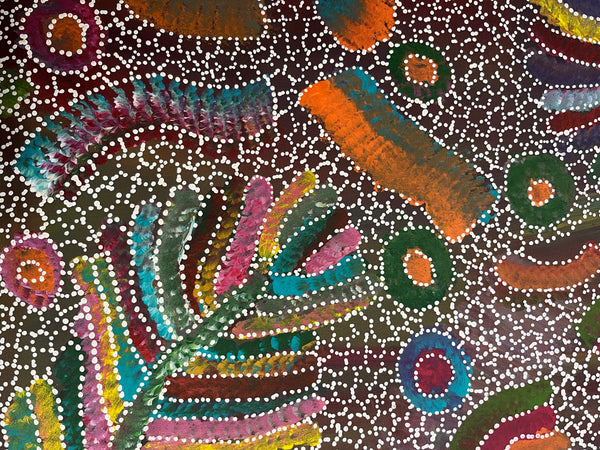 #131 Yam Seed Dreaming Artist: JEDDA PURVIS KNGWARREYE Aboriginal Art: 73cm x 200cm
