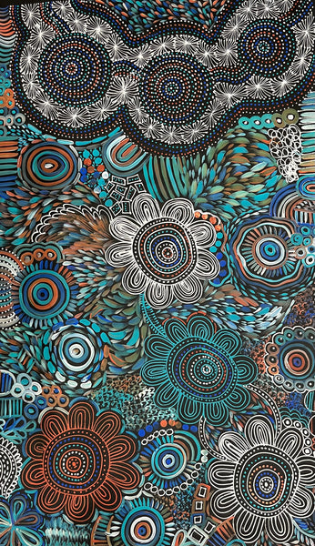 #327 Women collecting Bush Medicine SELINA NUMINA Aboriginal Artist:  90cm x 150cm