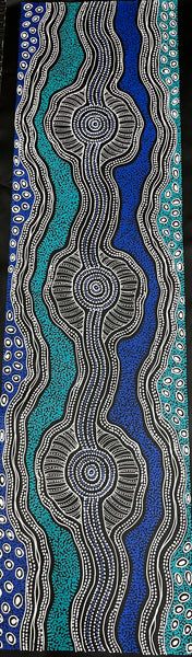 #353 Emu Dreaming (Blues) - SHARON NUMINA : Aboriginal Art: 54cm x 200cm