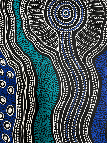 #353 Emu Dreaming (Blues) - SHARON NUMINA : Aboriginal Art: 54cm x 200cm