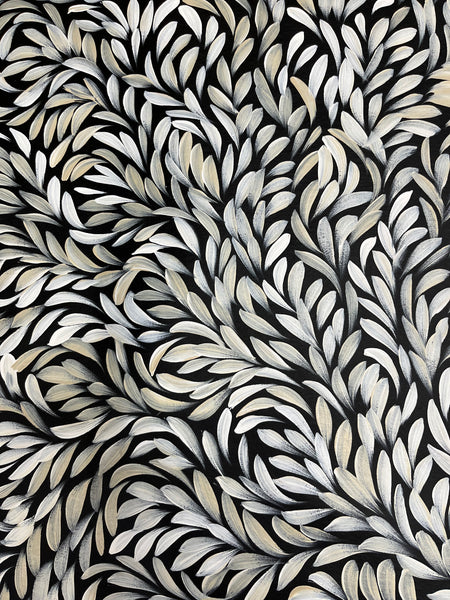 #344 Bush Medicine Leaves  (Neutrals) - LOUISE NUMINA : Aboriginal Art: 96cm x 147cm