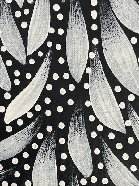 #398 Bush Medicine Leaves & Seeds (White) - CAROLINE NUMINA : Aboriginal Art: 81x127cm