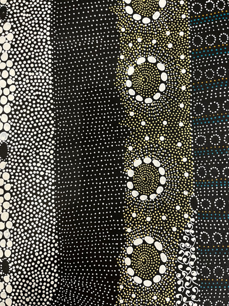 #165 Water Dreaming Ngapa (Blue/Earth) JANET LONG NAKAMARRA Aboriginal Art: 87cm x 160cm