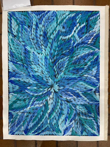 #371 Bush Medicine Leaves (Blues) - CAROLINE NUMINA : Aboriginal Art: 72x96cm