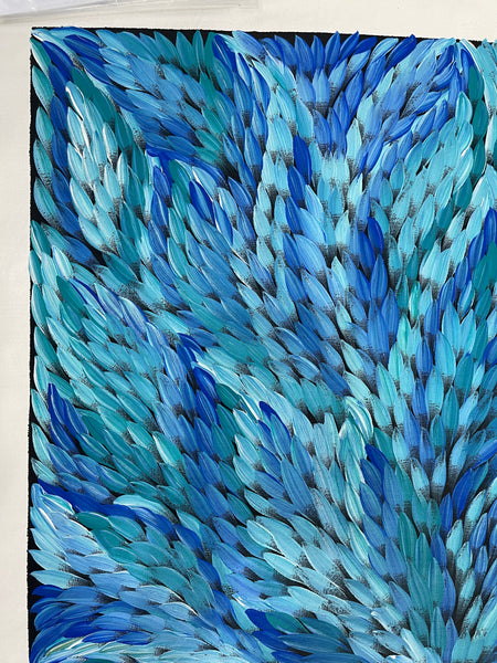 #371 Bush Medicine Leaves (Blues) - CAROLINE NUMINA : Aboriginal Art: 72x96cm