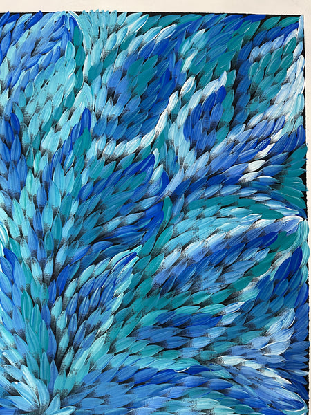 #371 Bush Medicine Leaves (Blues) - CAROLINE NUMINA : Aboriginal Art: 72x96cm