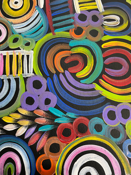 #56 Women & Bush Medicine (Multi) SELINA NUMINA Aboriginal Artist:  35cm x 92cm