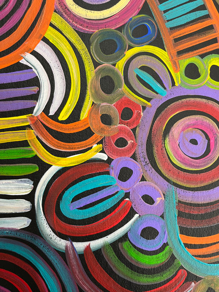 #56 Women & Bush Medicine (Multi) SELINA NUMINA Aboriginal Artist:  35cm x 92cm