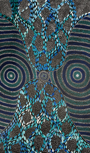 #219 Waterholes & Bush Medicine Leaves (Blues)  - Scott Duggie Aboriginal Art: 90cm x 147cm