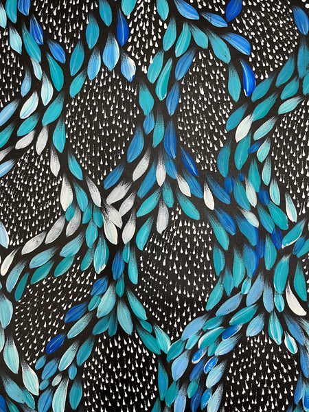 #219 Waterholes & Bush Medicine Leaves (Blues)  - Scott Duggie Aboriginal Art: 90cm x 147cm