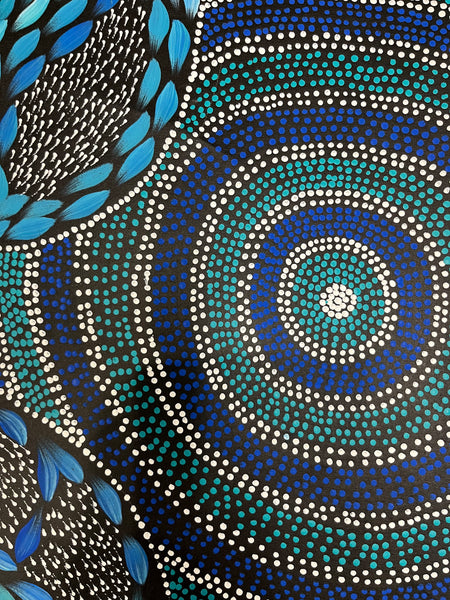 #219 Waterholes & Bush Medicine Leaves (Blues)  - Scott Duggie Aboriginal Art: 90cm x 147cm