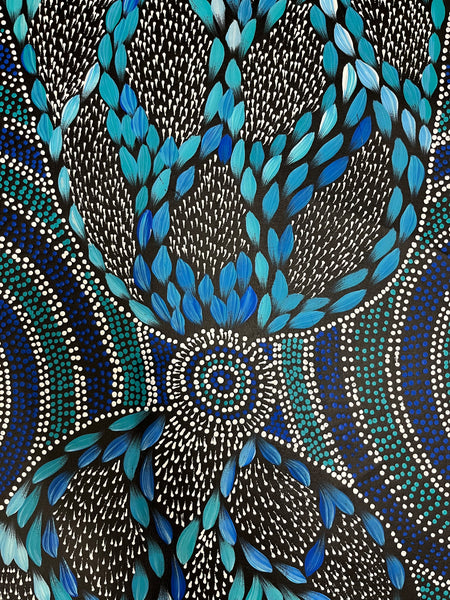 #219 Waterholes & Bush Medicine Leaves (Blues)  - Scott Duggie Aboriginal Art: 90cm x 147cm