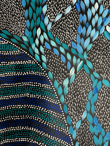 #219 Waterholes & Bush Medicine Leaves (Blues)  - Scott Duggie Aboriginal Art: 90cm x 147cm