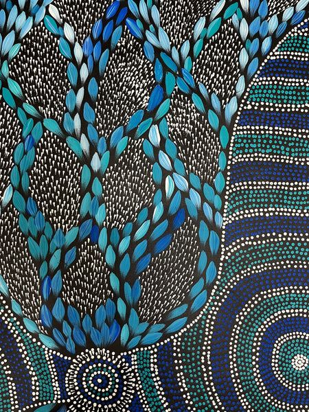 #219 Waterholes & Bush Medicine Leaves (Blues)  - Scott Duggie Aboriginal Art: 90cm x 147cm
