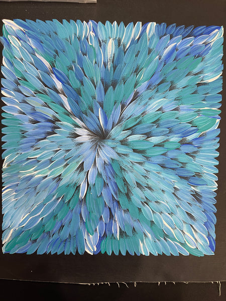 #361 Bush Medicine Leaves (Blues) - CAROLINE NUMINA : Aboriginal Art: 43x46cm