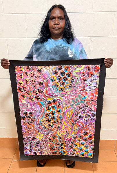 #104 Bush Yam Dreaming (Multi)- RACHAEL NAMBULA Aboriginal Art:  70cm x90cm