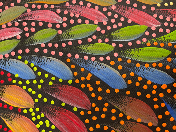 #190 Bush Medicine Leaves & Seeds (Multi) - CAROLINE NUMINA : Aboriginal Art: 64x152cm