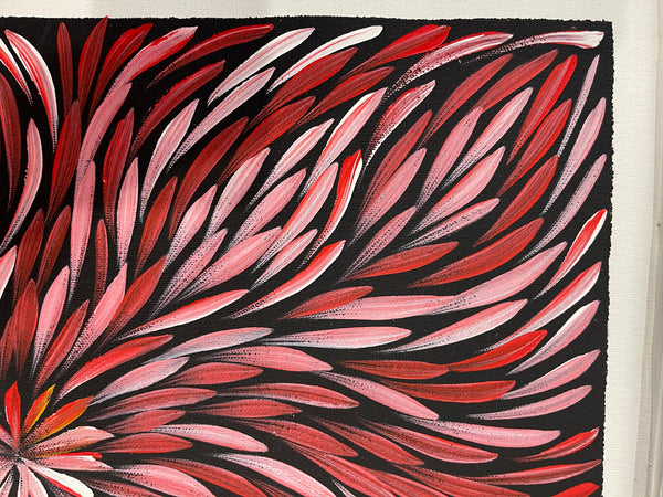 #314 Bush Medicine Leaves (Pink/Reds) - SHARON NUMINA : Aboriginal Art: 33x43cm