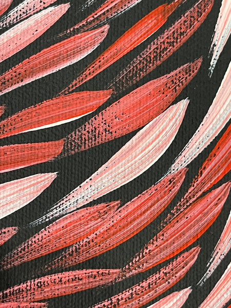 #314 Bush Medicine Leaves (Pink/Reds) - SHARON NUMINA : Aboriginal Art: 33x43cm