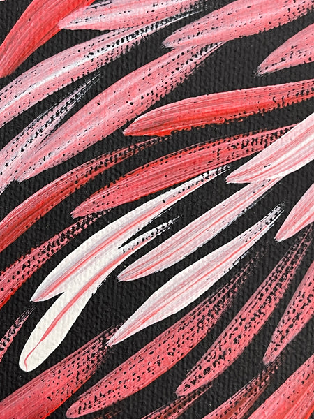 #314 Bush Medicine Leaves (Pink/Reds) - SHARON NUMINA : Aboriginal Art: 33x43cm