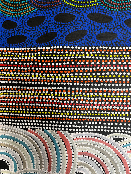 #256 Brown Dingo Tracks (multi) - LANITA NUMINA Aboriginal Art: 90cm x 140cm
