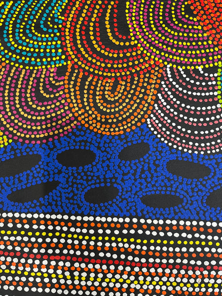 #256 Brown Dingo Tracks (multi) - LANITA NUMINA Aboriginal Art: 90cm x 140cm