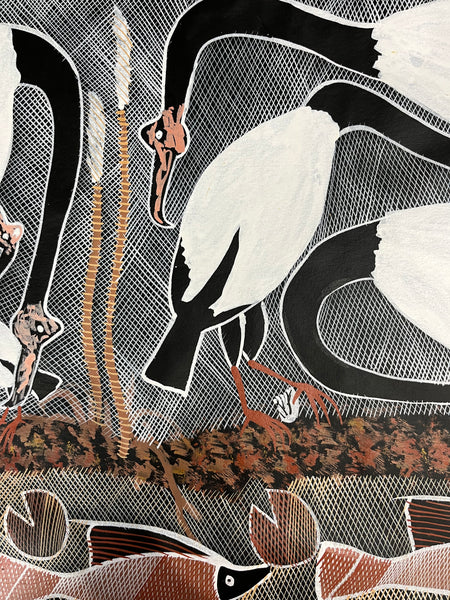 #189 Magpie Geese Dreaming - EDDIE BLITNER Aboriginal Art :  70cm x 200cm