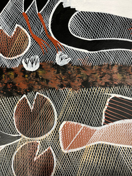 #189 Magpie Geese Dreaming - EDDIE BLITNER Aboriginal Art :  70cm x 200cm
