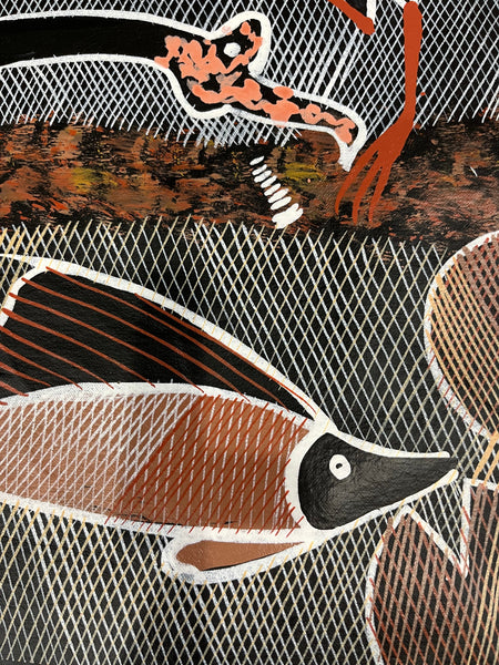 #189 Magpie Geese Dreaming - EDDIE BLITNER Aboriginal Art :  70cm x 200cm