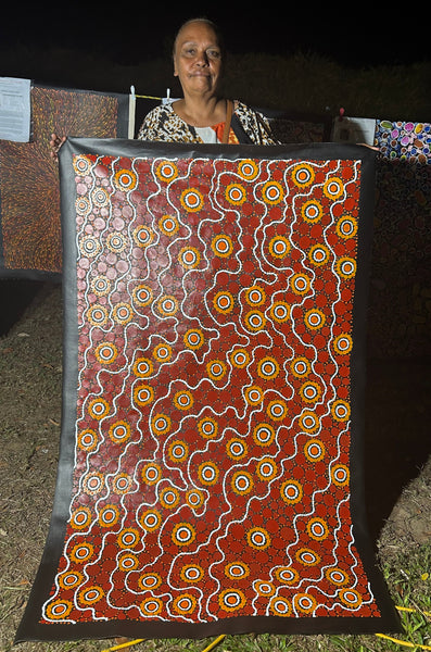 #341 Sacred Water (Rust) - TREPHINA SULTAN THANGUWA :  90cm x 150cm