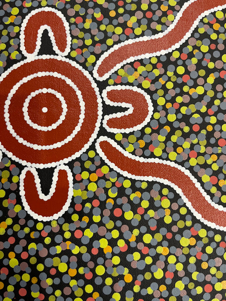#396 Waterhole Dreaming (Earth) - JONATHAN HOCKLEY Aboriginal Art: 36cm x 51cm