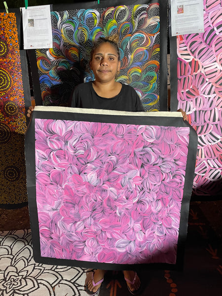 #320 Bush Medicine Leaves (Pink) - JACINDA HAYES: Aboriginal Art: 82x82cm