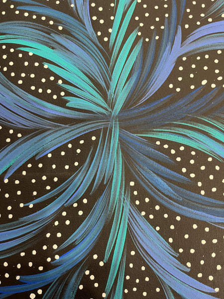 #348 Bush Medicine Leaves & Seeds (Blues) - SELINA NUMINA Aboriginal Art:  35cm x 50cm