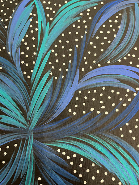 #348 Bush Medicine Leaves & Seeds (Blues) - SELINA NUMINA Aboriginal Art:  35cm x 50cm
