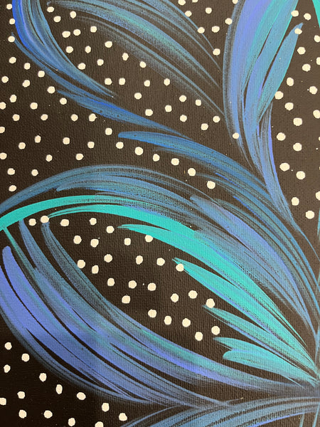 #348 Bush Medicine Leaves & Seeds (Blues) - SELINA NUMINA Aboriginal Art:  35cm x 50cm