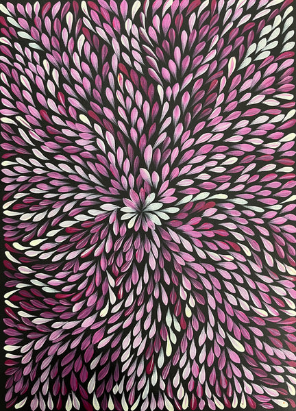 #179 Bush Medicine Leaves (Plum) - SHARON TURNER Aboriginal Art:  38cm x 53cm