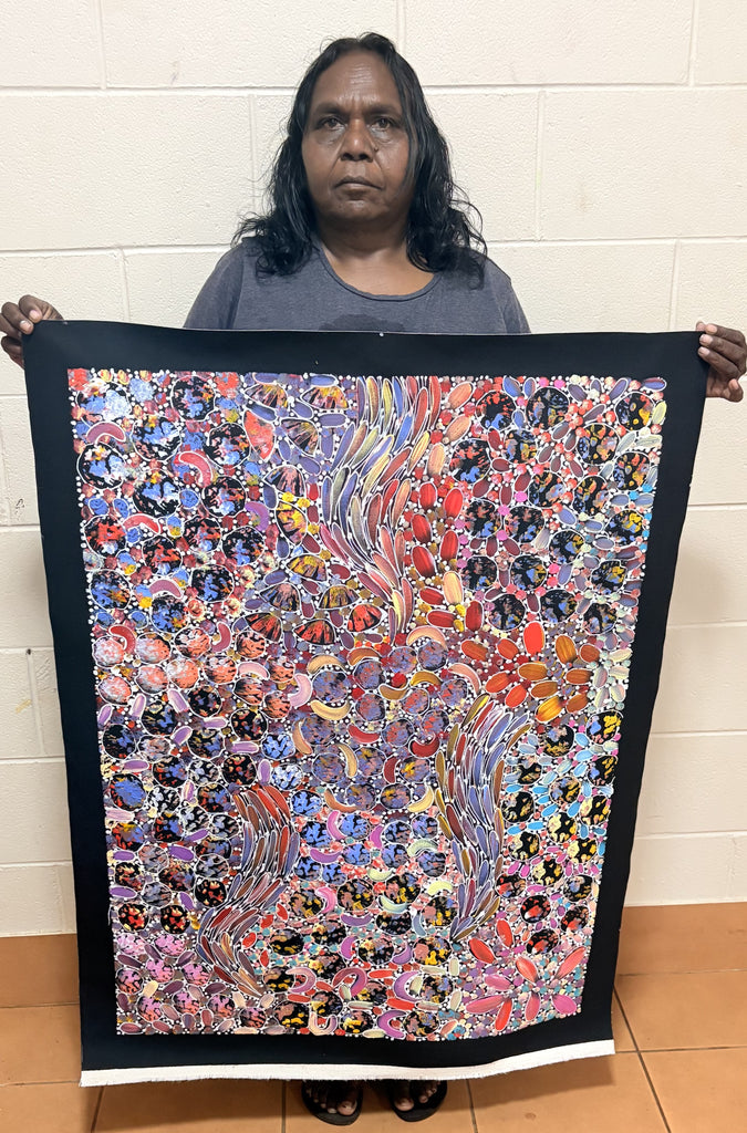 #231 Bush Yam Dreaming (Multi)- RACHAEL NAMBULA Aboriginal Art:  72cm x 99cm